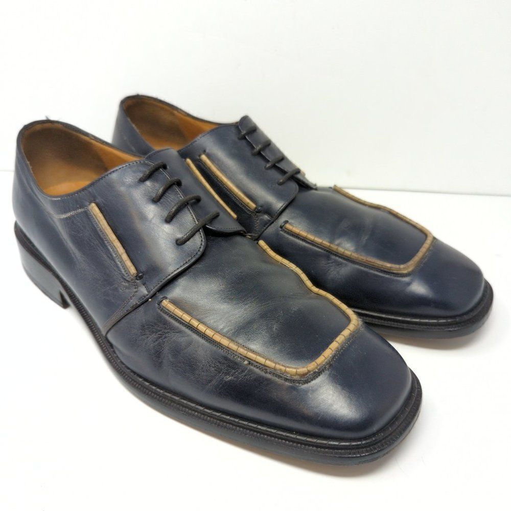 Metzlan Navy Leather Square Toe Oxford, Men's 12